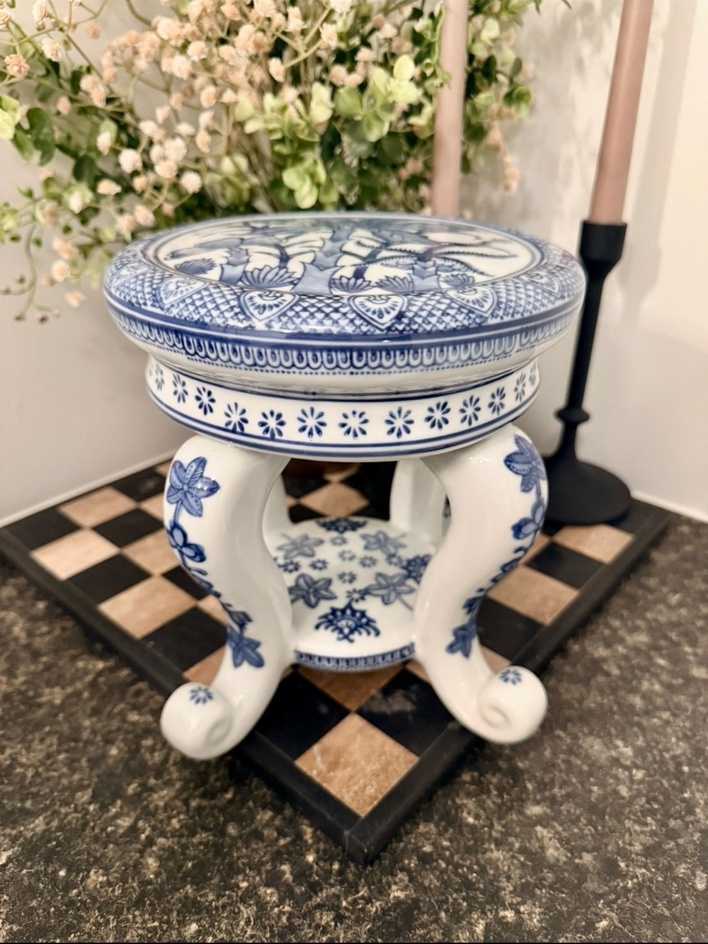 Vintage buam bros formalities cobalt blue and white plant pedestal riser